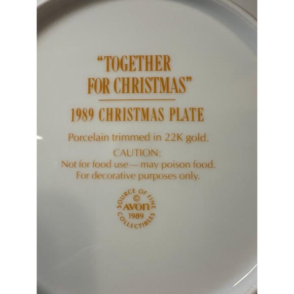 1989 Avon Together for Christmas Plate 8" Bears 22k Gold Trim - Picture 7 of 7